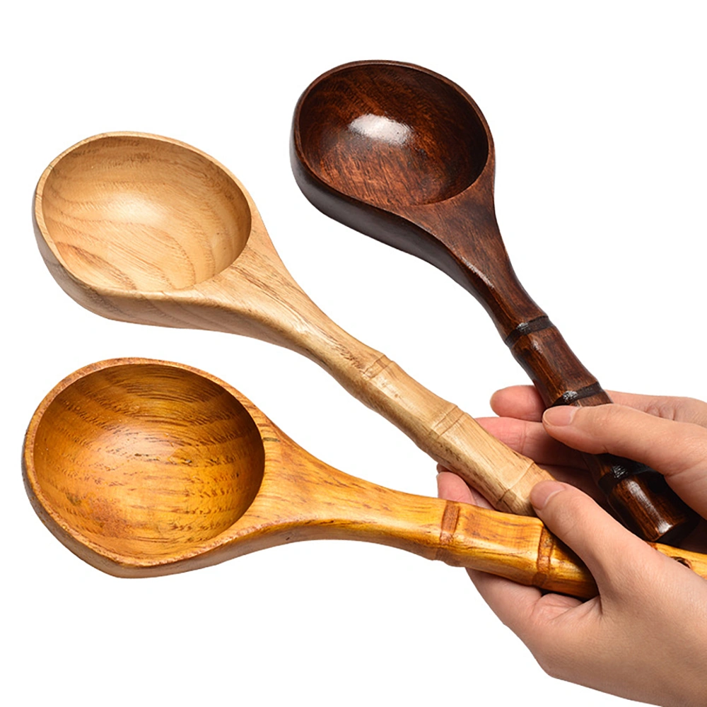 Japanese Style Hand Carved Heat-Resistant Wooden Spoon Bamboo Long Handle Rice Spoon Kitchen Tools