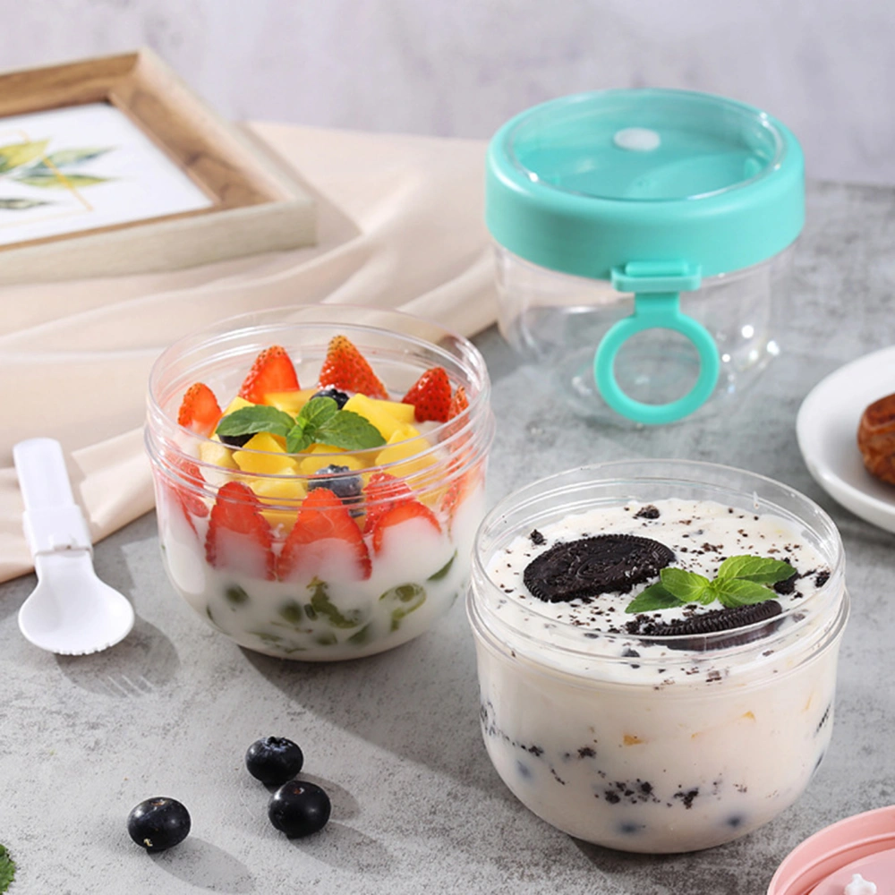 Overnight Oats Jar with Lid Mini Spoon Ring Handle Microwaveable Food-Grade Container Portable Breakfast Soy Milk Cup Yogurt Salad Cup Household Supplies