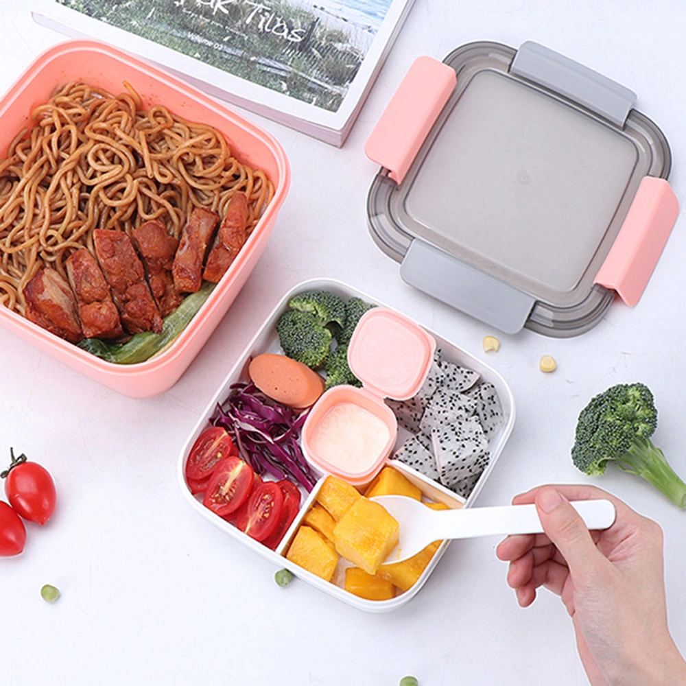 1.1/1.5L Lunch Box Large Capacity Easy to Clean Food Grade PP School Students Portable Bento Case with Sauce Bowl Daily Use