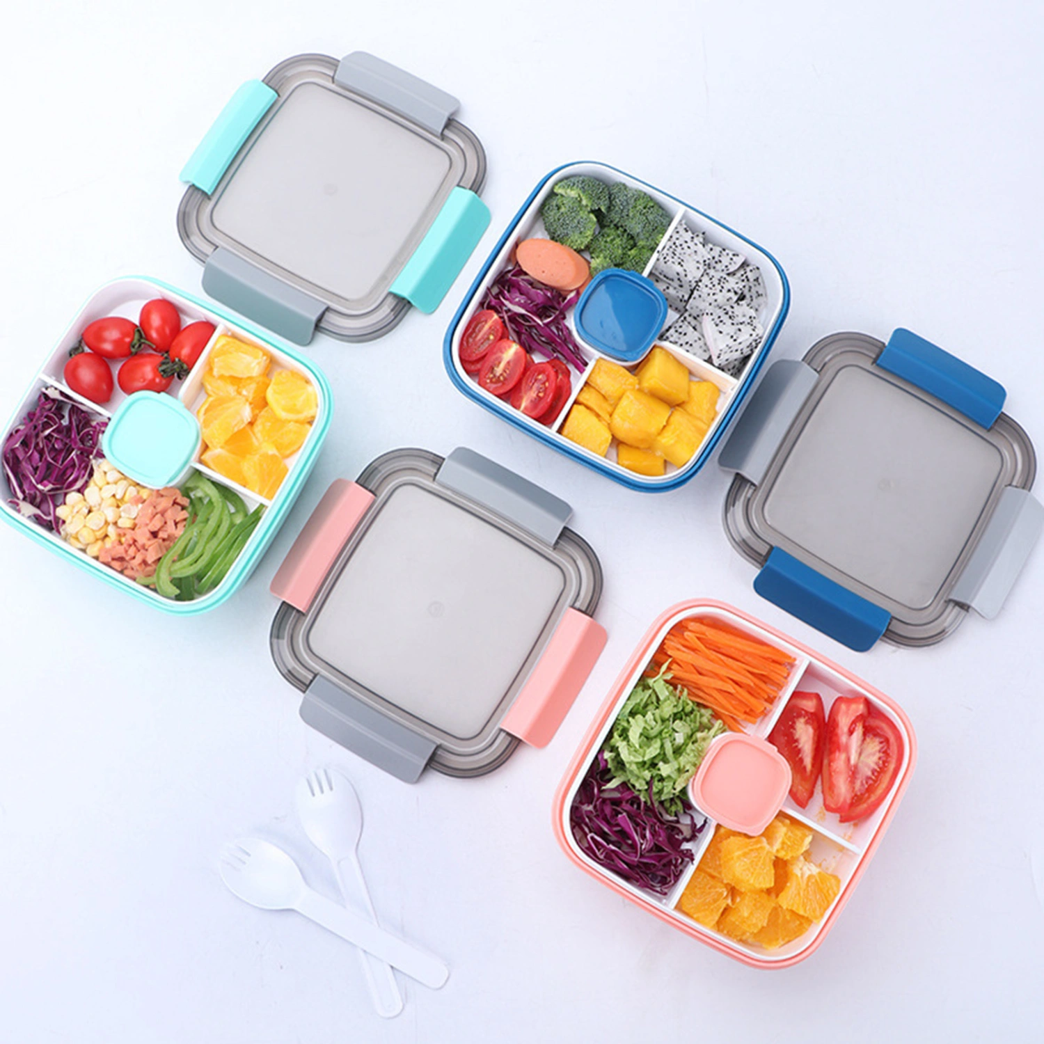 1.1/1.5L Lunch Box Large Capacity Easy to Clean Food Grade PP School Students Portable Bento Case with Sauce Bowl Daily Use