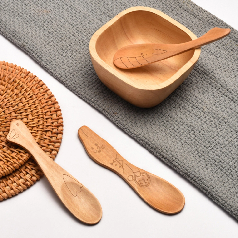 Short Handle Heat-Resistant Food Grade Wooden Spoon Cartoon Animal Shape Small Honey Spoon Kitchen Tools