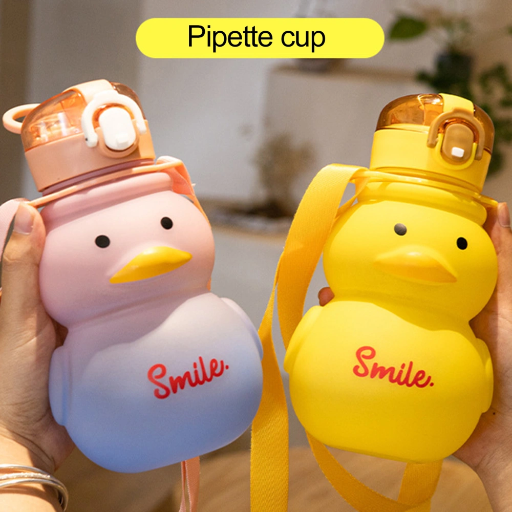 650ml Duck Water Bottle with Straw Lock Design Suspender One Key Open Transparent Lid Water-drinking Kawaii Leakproof Duck Water Cup for Student