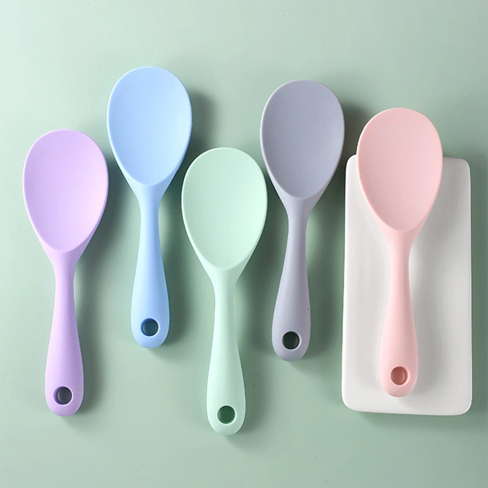 Rice Spoon Comfortable Grip Ergonomic Heat Resistance Food-grade Scoop Rice Silica Gel Non-stick Long Handle Scoop for Home