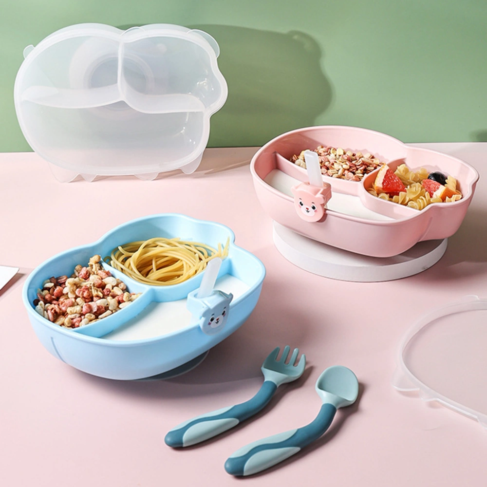 1 Set Kids Tableware Set Non-slip Suction Cup Design Compartment-design with Lid Fork Spoon Straw Plate Baby Cutlery Set Home Supply