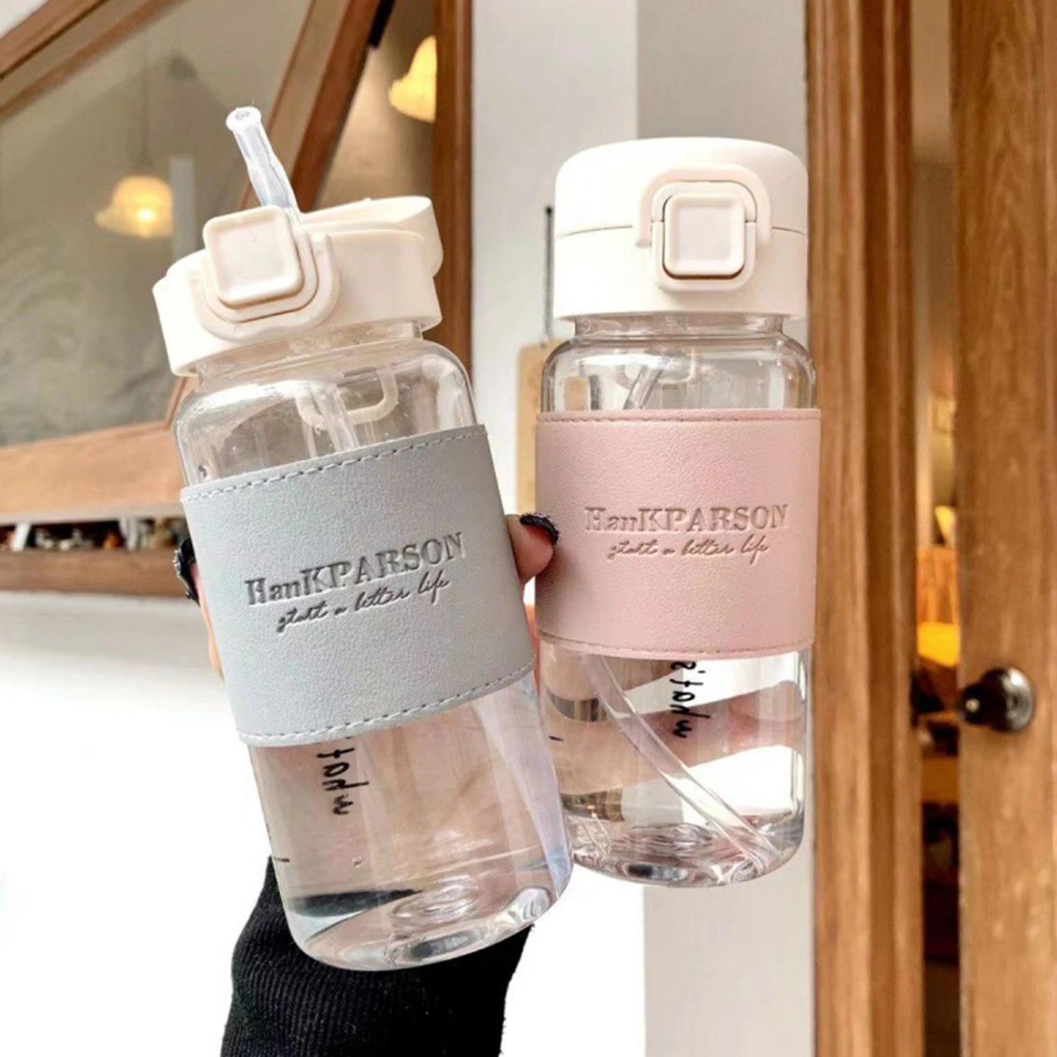 400ml Straw Bottle One Key Opening Good Sealing Leak-proof Large Capacity Plastic School Office Minimalist Coffee Water Cup Student Supply