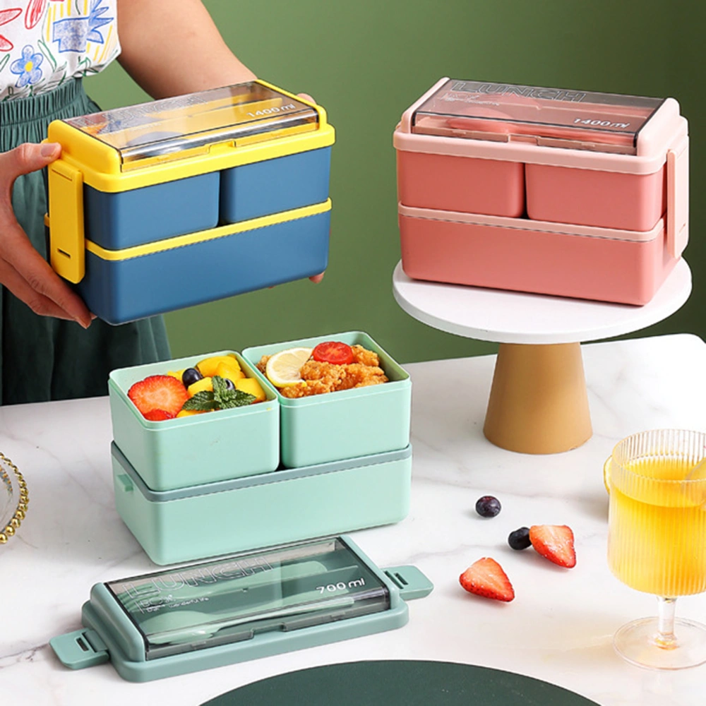 Lunch Box Compartment Design Easy Carrying Double Layer Microwave Safe Japanese Style Students Bento Box with Fork Spoon Daily Use