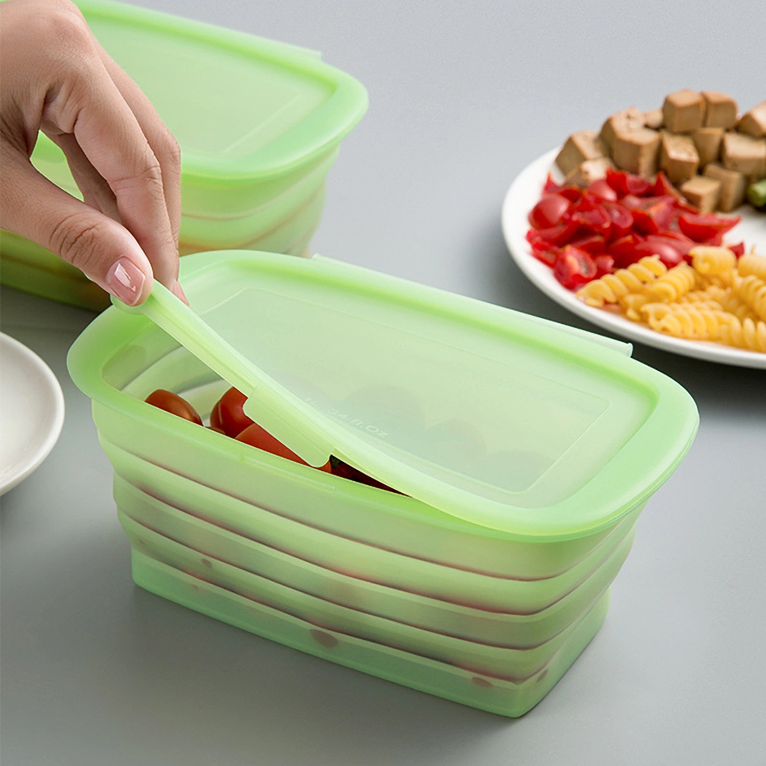1L Food Container with Lid Good Sealing Heat-proof Cold Resistant Foldable Fruit Vegetable Food Organizer Kitchen Gadget