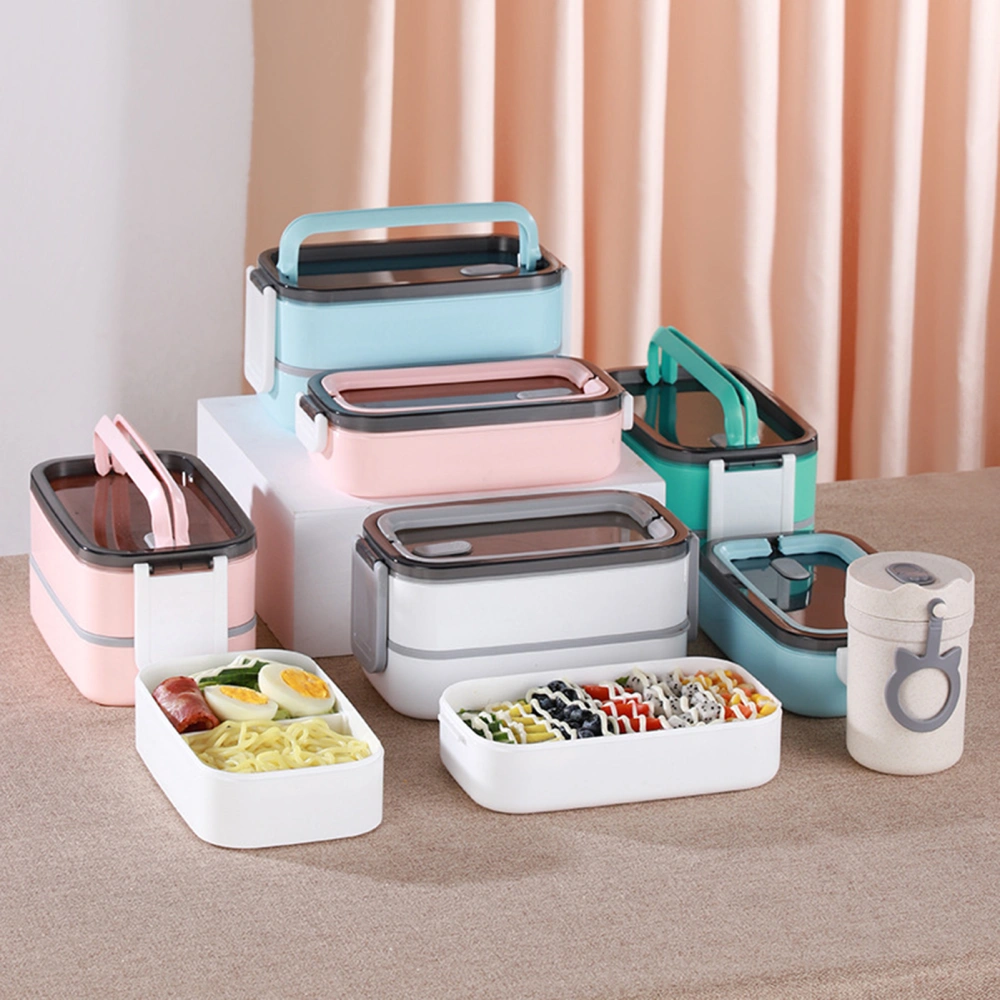 1 Set Lunch Box Microwaveable Good Sealing Leak-proof Large Capacity School Students Portable Bento Cases with Cutlery Daily Use