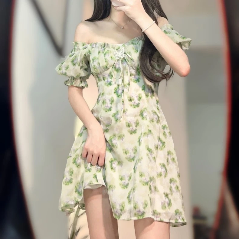 Green First Love Fragmented Flower Dress Girl