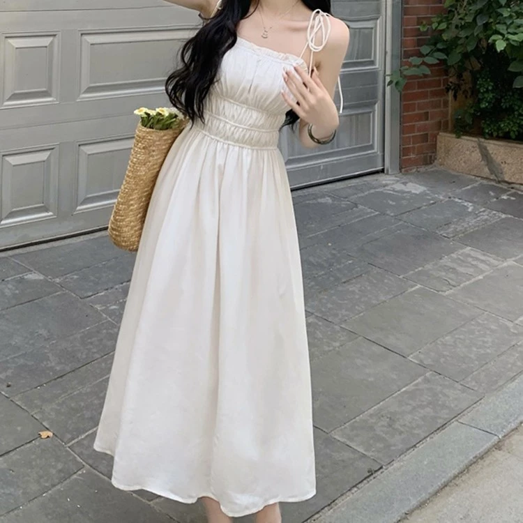 White Suspender Dress For Women In Summer