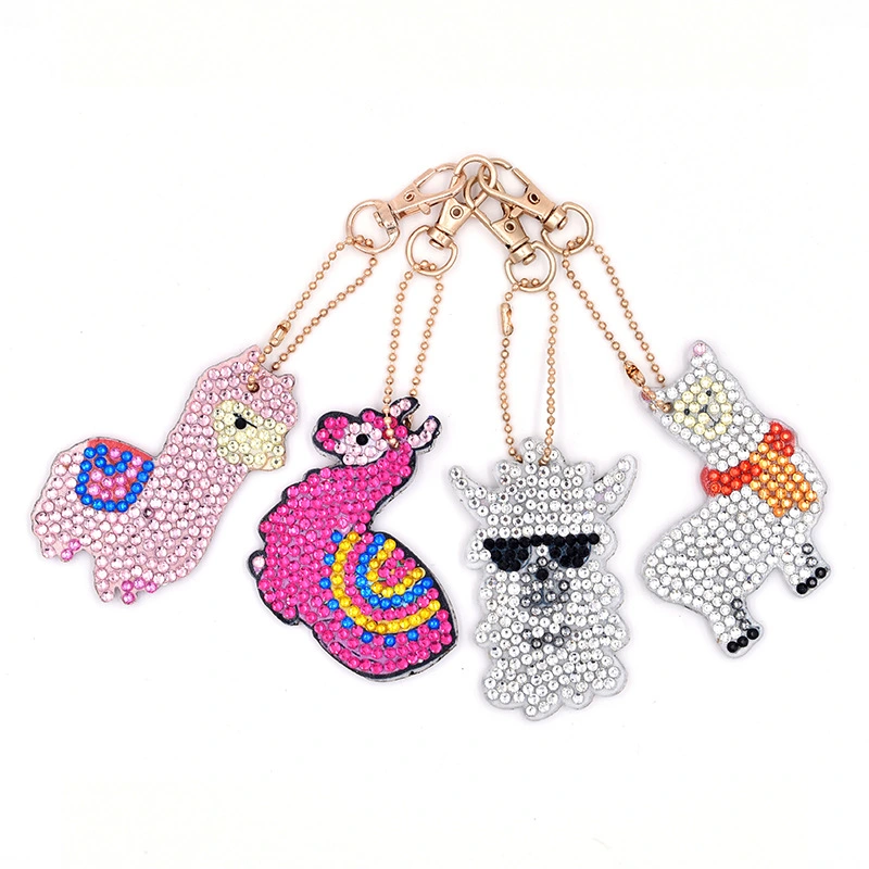 Full Diamond Sticker Keychain Cross Border Cute Alpaca Double-sided