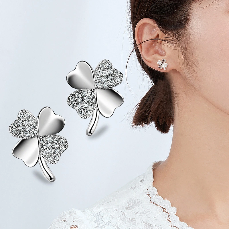 Personalized Lucky Clover Love Silver-Plated Stud Earrings