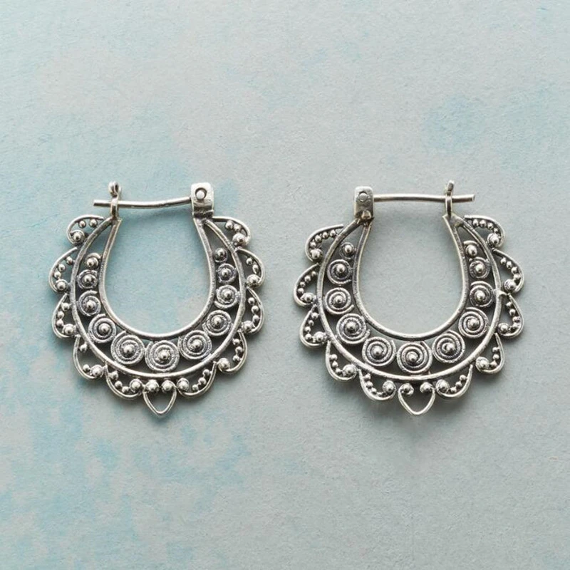 Long Antique Hollow Geometric Stud Earrings