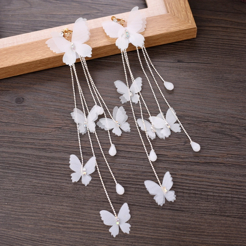 Bridal Makeup Long Floral Butterfly Mesh Earrings