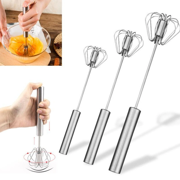 1PC Semi-automatic Egg Beater Stainless Steel Egg Whisk Manual Hand Mixer Self Turning Egg Stirrer Kitchen Accessories Egg Tools