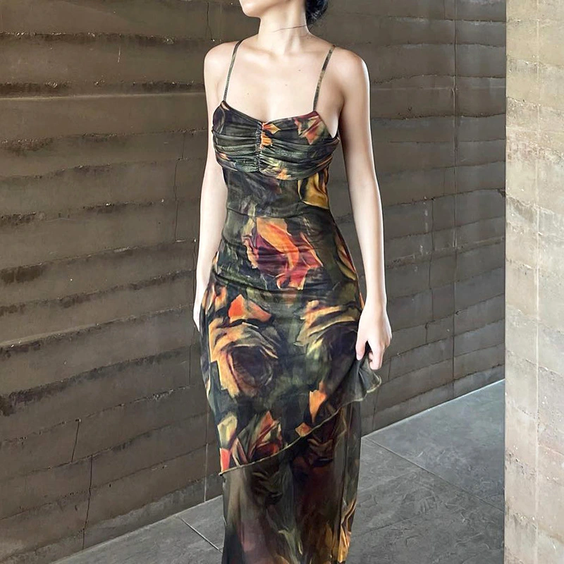Vacation Colorful Floral Pattern Temperament Niche Design Dress