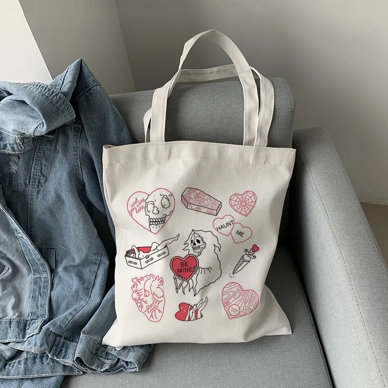 Printed Canvas One Shoulder Portable Shopping Bag
