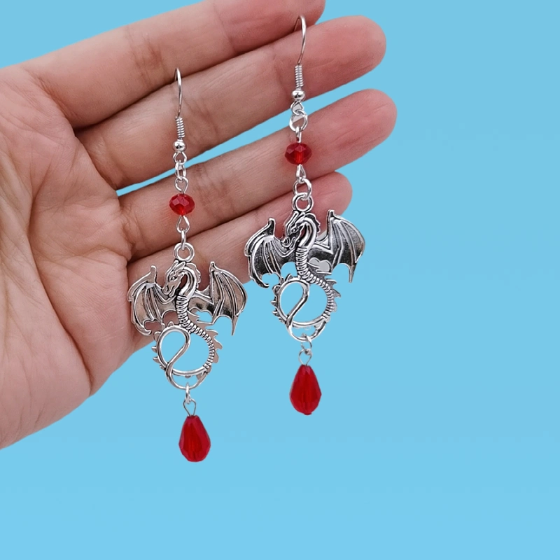 Gothic Dragon Red Fashion Earrings