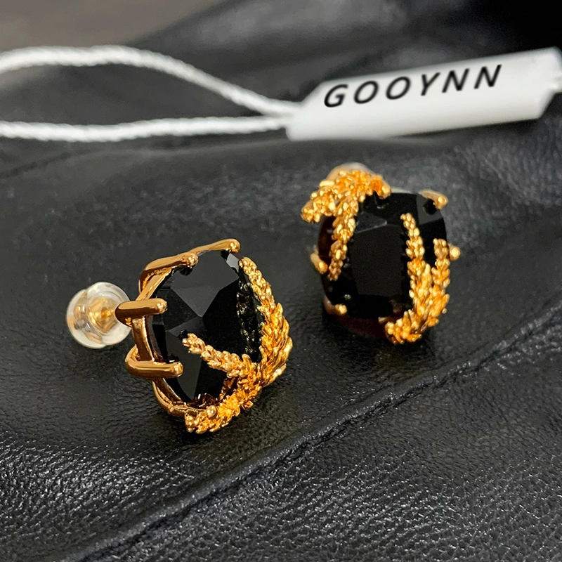 French Light Luxury Black Gem Agate Wheat Earrings