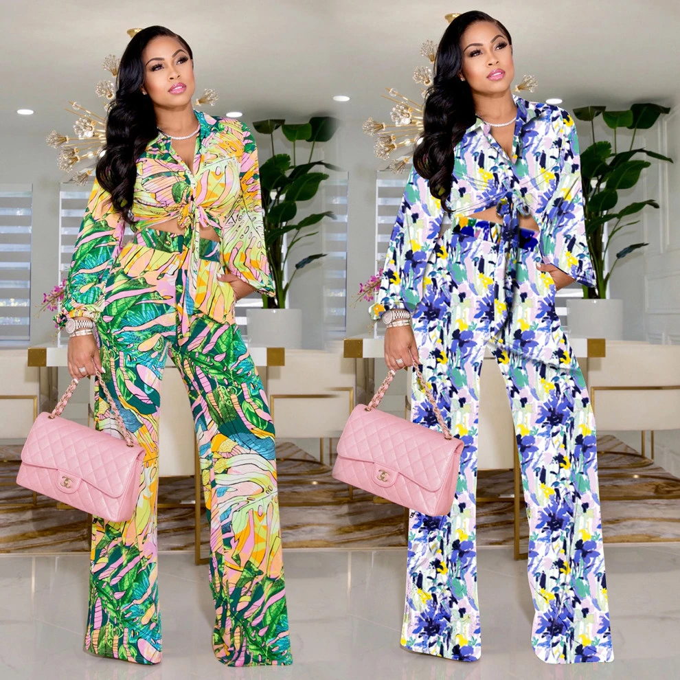 Casual Women's Sexy Open Navel Wide Leg Pants Set
