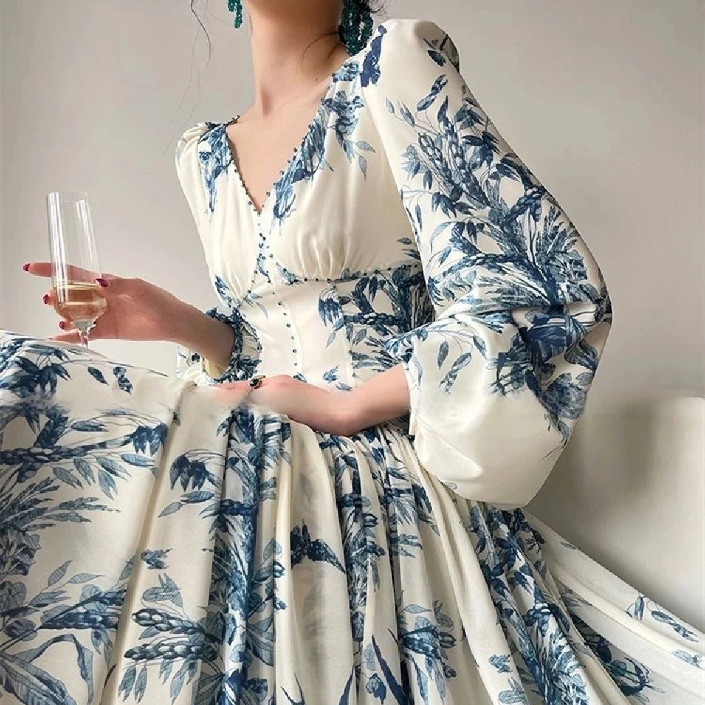 Women's Fashion Ink Print Lace-up Dress
