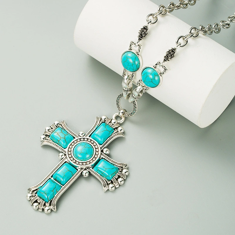 Retro exaggerated personality cross shaped necklace