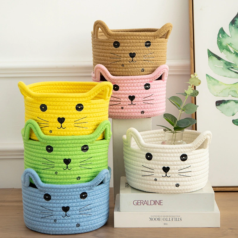 Cat Ear Cotton Thread Woven Storage Basket