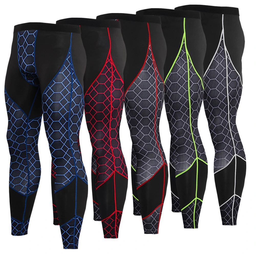 Men's Fitness Printed Patchwork Sports Tight Pants