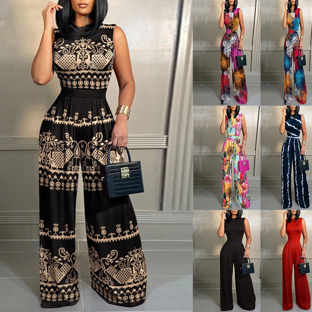 Spring Leisure Slim Print Sleeveless Women's Jumpsuit