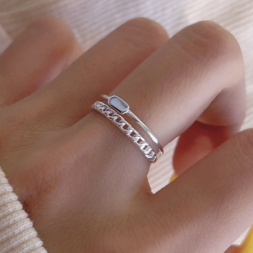 925 Silver Ring Decorated With Fashion Minimalist Double Layer