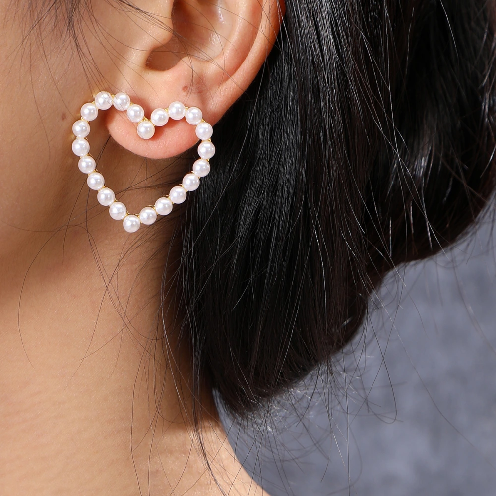 Women's Faux Pearl Heart Handmade Earrings