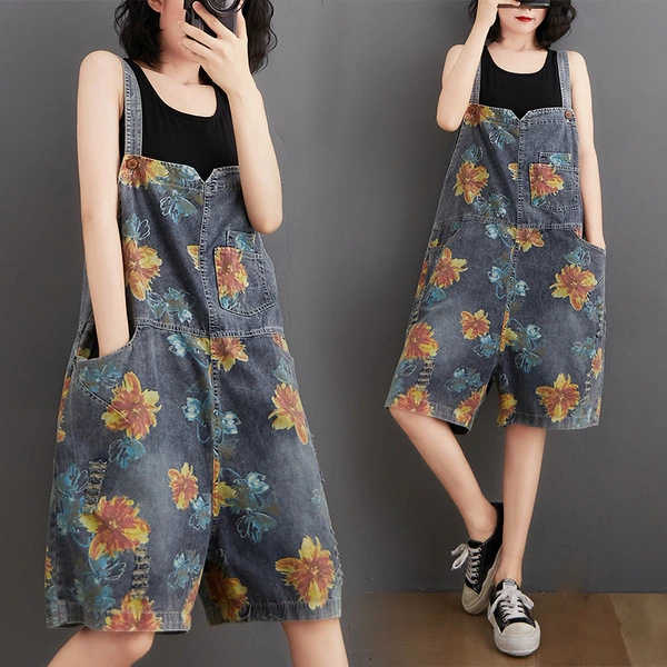 Women's Fashion Casual Denim Print Backpack Pants