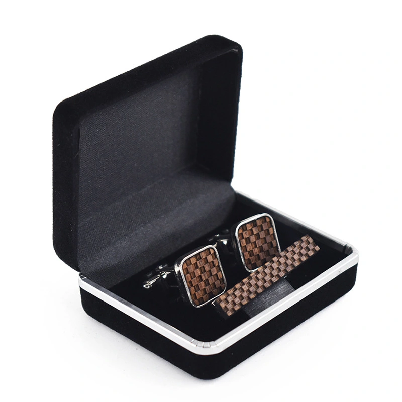 Small Square Plaid Collar Clip Cufflinks Set Gift