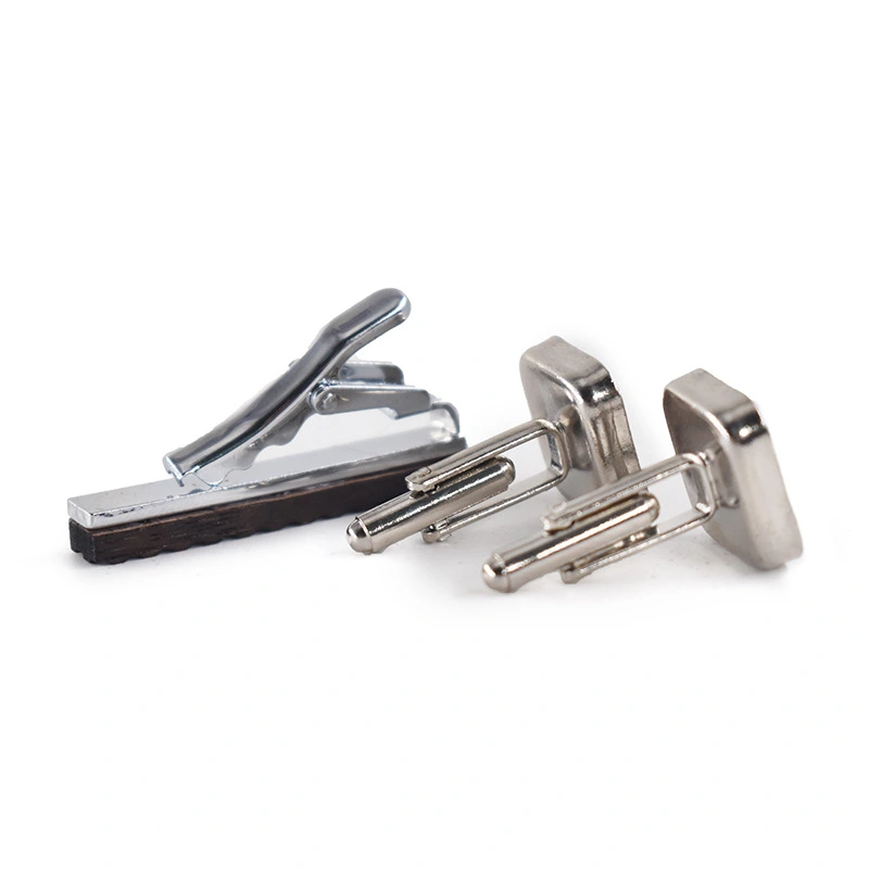 Small Square Plaid Collar Clip Cufflinks Set Gift