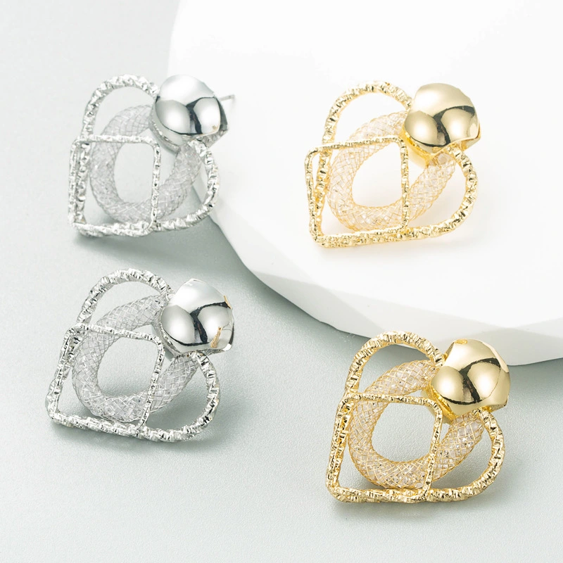 Geometric Mesh Pocket Rhinestone Earrings