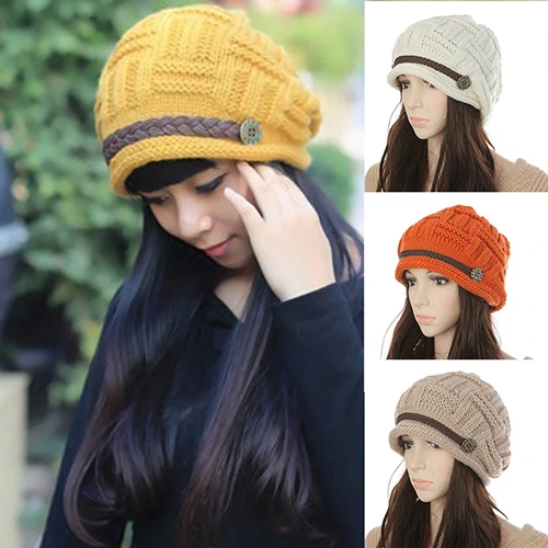 Women Fashion Winter Warm Beanie Hat Woolen Yarn Knit Crochet Cap Headwear