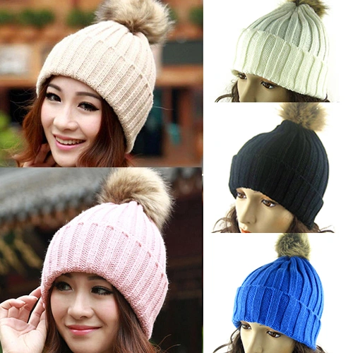 Women Winter Warm Braided Crochet Knitting Hat Girl Beret Ski Beanie Ball Cap
