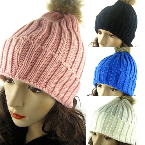Women Winter Warm Braided Crochet Knitting Hat Girl Beret Ski Beanie Ball Cap