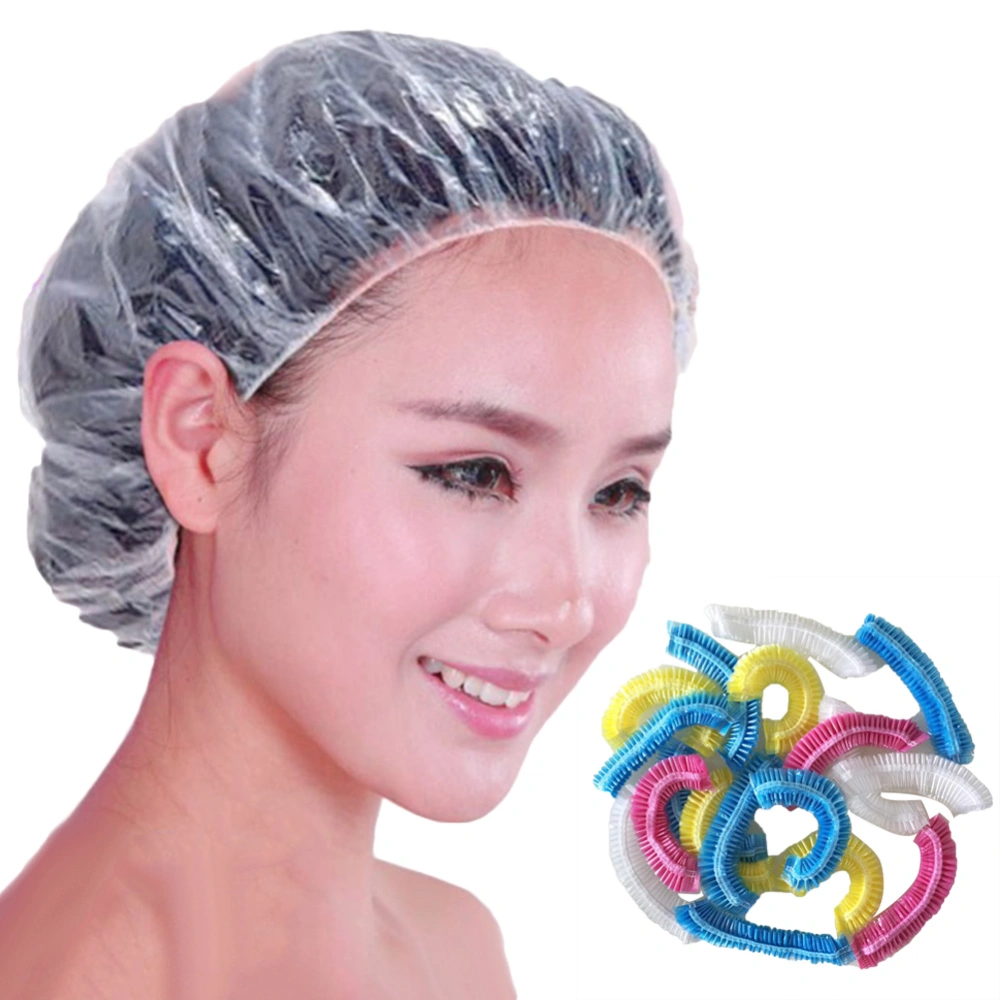 100Pcs Women Disposable Transparent Shower Hair Salon SPA Cap Protective Hat