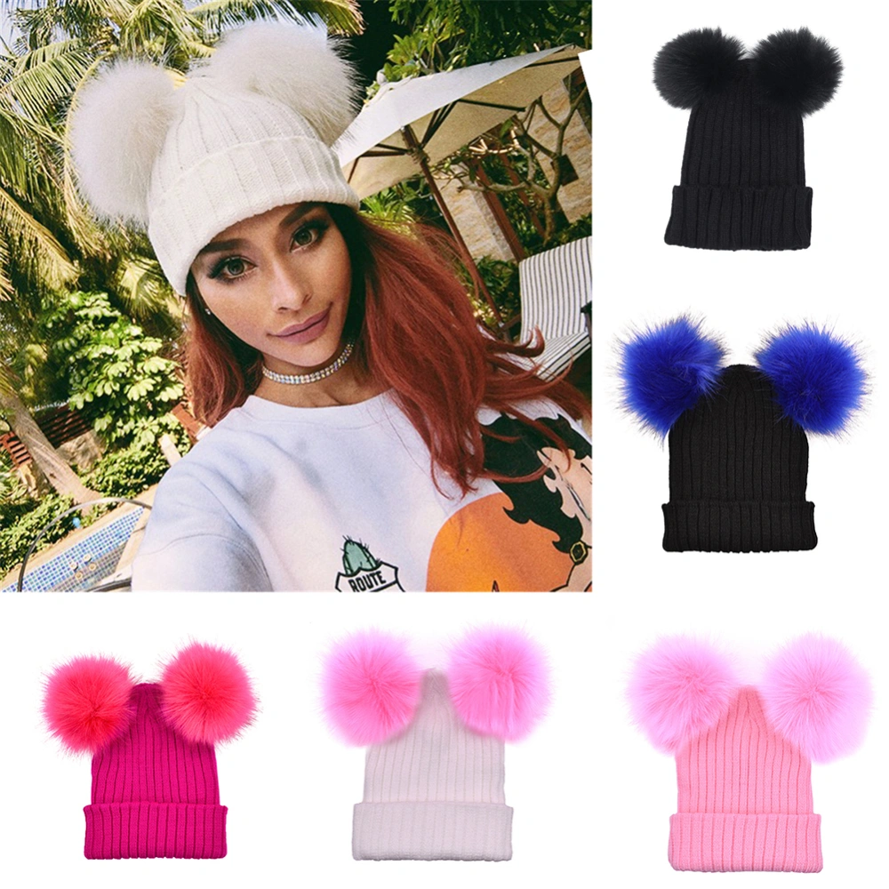 Women Fashion Knitted Faux Fur Ball Pom Pom Cute Lady Beanie Hat Warm Cap Gift