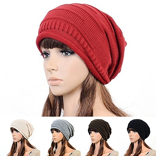 Women Autumn Fashion Hip Hop Cap Winter Warm Casual Pleated Crochet Beanie Hat