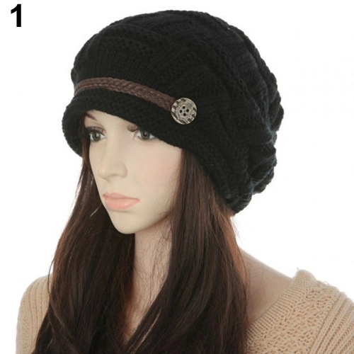 Women's Fashion Braided Autumn Winter Warm Baggy Beanie Knit Crochet Ski Hat Cap