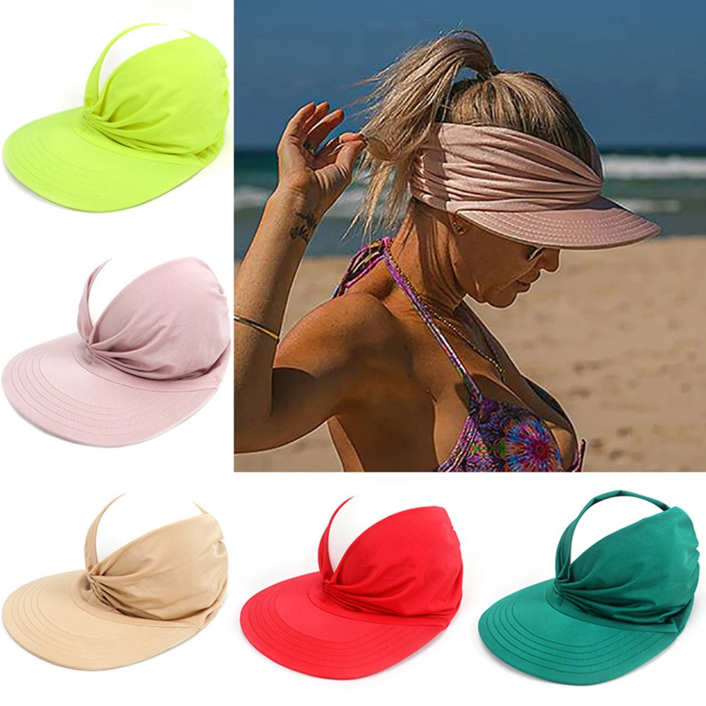 Summer Women Sun Hat Solid Color Anti-ultraviolet Hollow Out Top Elastic Wide Brim Sun Visor for Outdoor