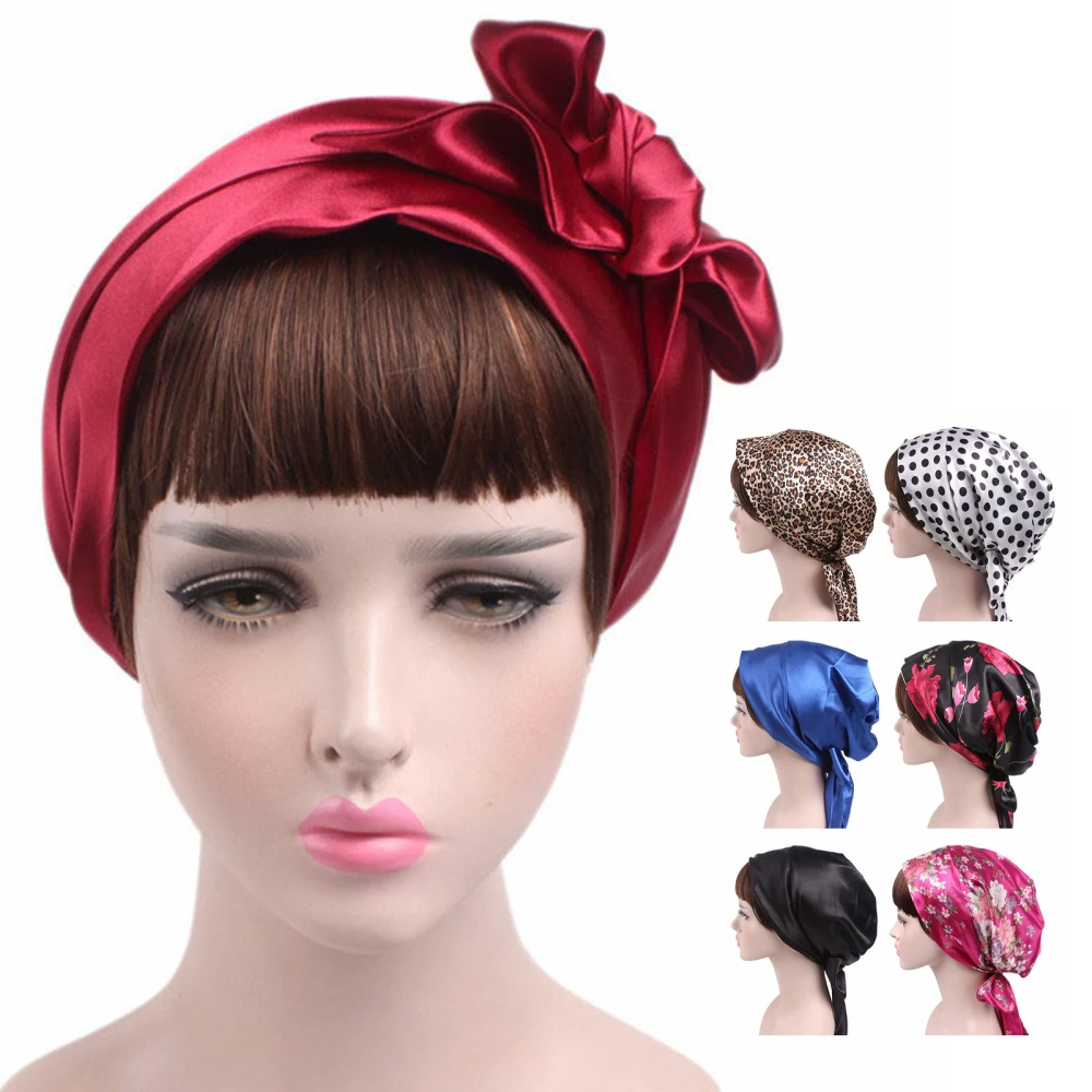 Hair Bonnet Hat Reusable Printing Pattern Polyester Bowknot Reduce Frizz Shower Cap for Woman