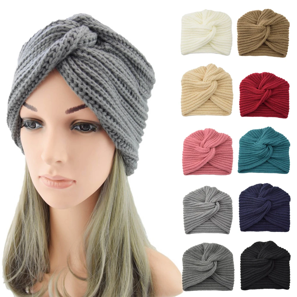 Women Hat Solid Color Knitted Autumn Winter Stretchy Dome Beanie Headwrap for Daily Wear