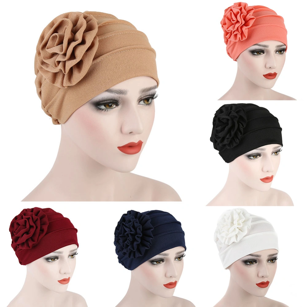 Turban Hat Stretchy Breathable Solid Color Women Side Flower Beanie Cap Headwear Hair Accessories