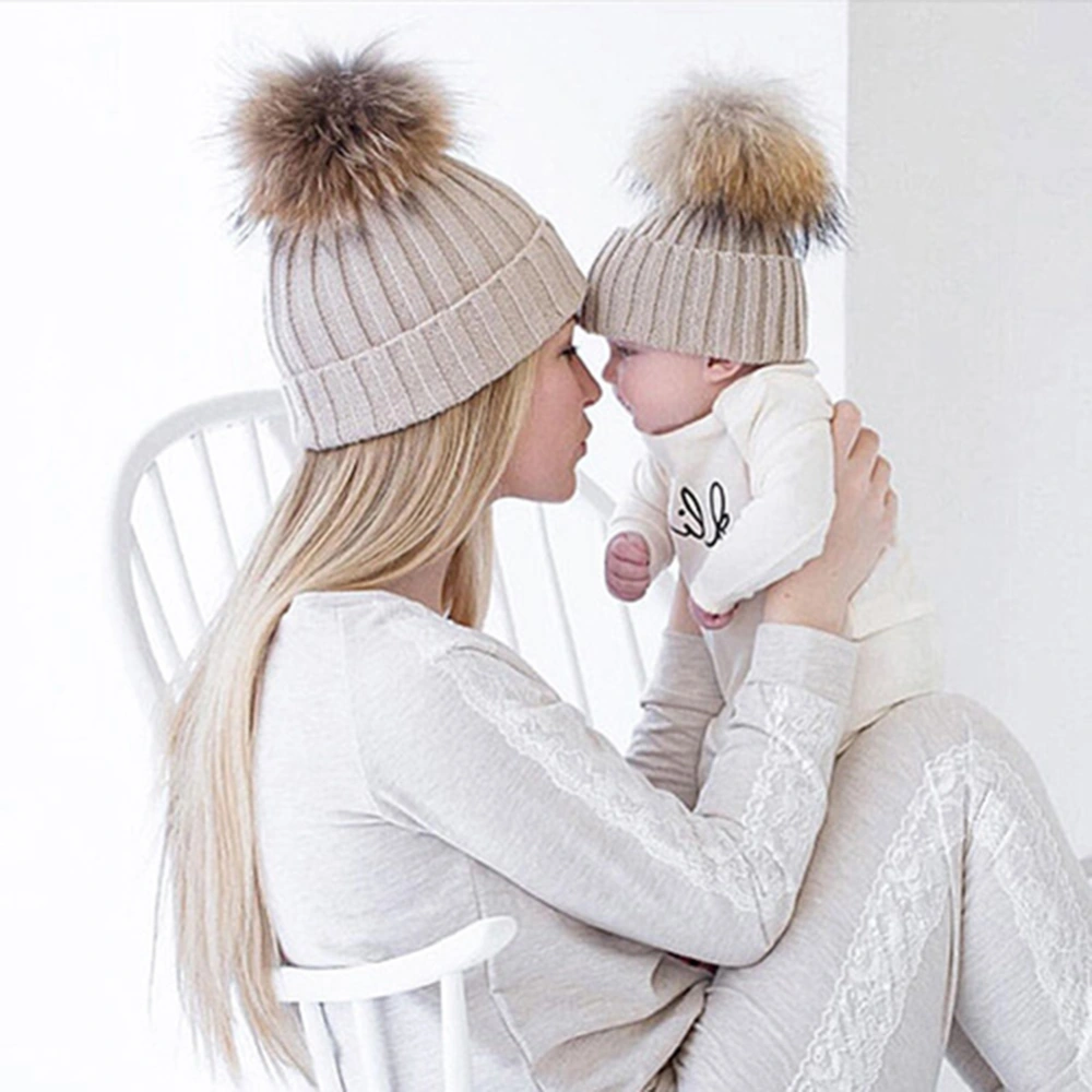 Cute Kids Baby Boys Girls Mom Hat Set Knitted Winter Warm Hats Soft Beanie Cap