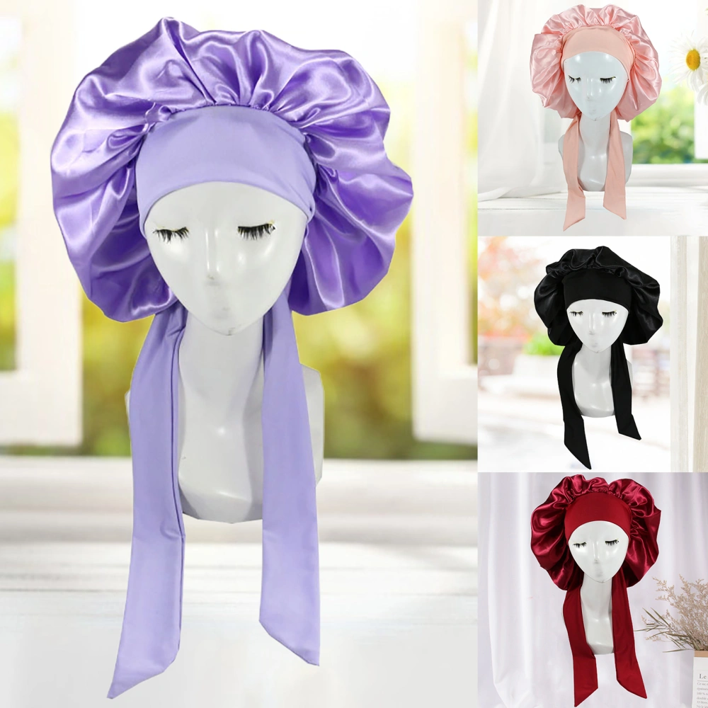 Solid Color Faux Silk Satin High Elastic Lacing Hair Bonnet Sleep Cap Hair Care for Hair Salon