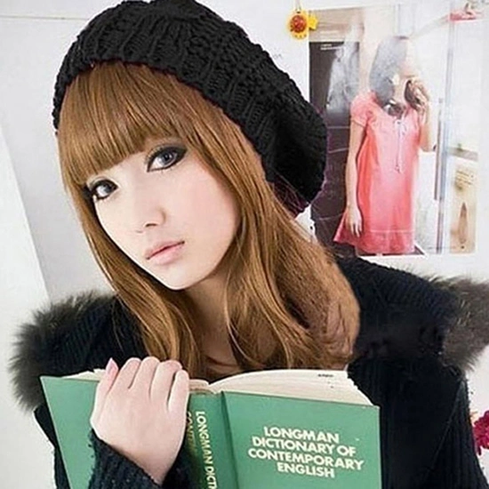 Women's Fashion Beret Braided Baggy Wool Knitted Warm Winter Beanie Hat Ski Cap