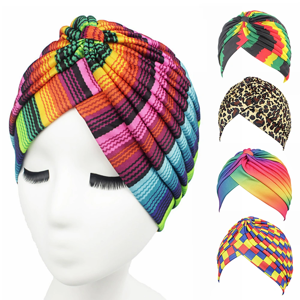 Hat Stylish Color Printing Polyester Women Turban Hat for Daily Wear